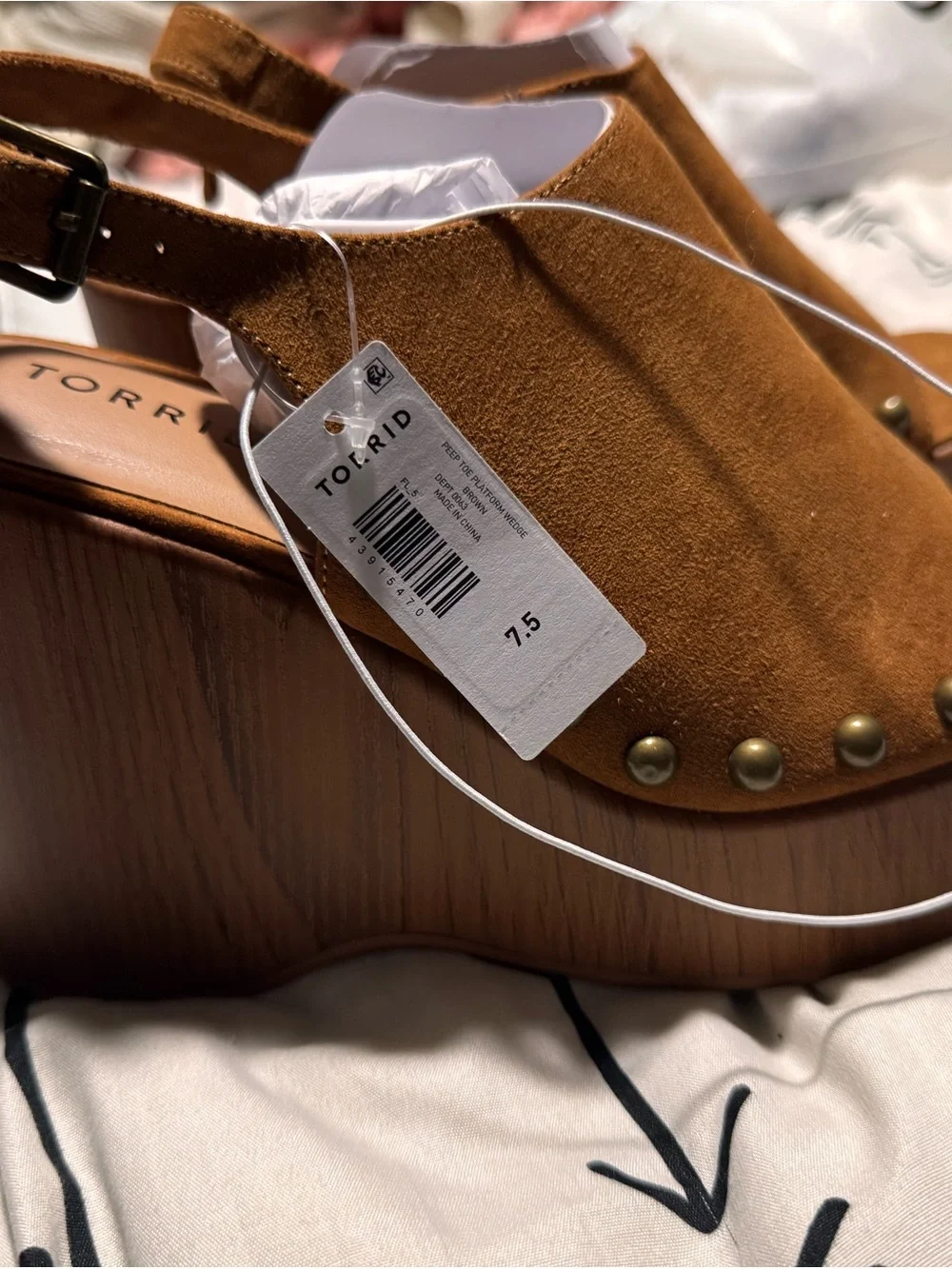torrid Tan Suede Studded Wood-Platform Slingbacks